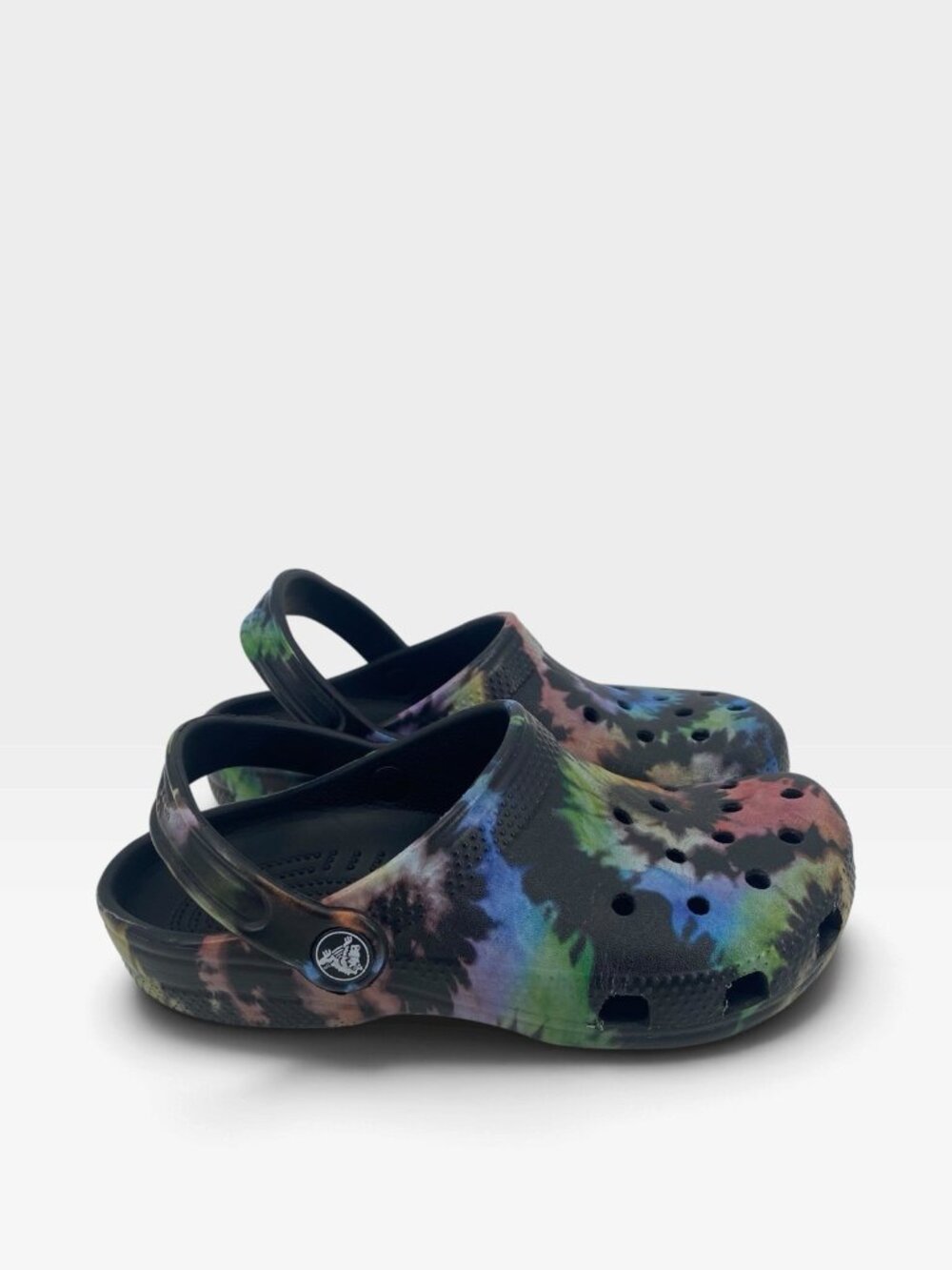 Crocs Classic Tie Dye Bright Rainbow  Graphic Clog Youth Size J 2